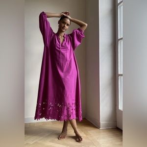 Magenta Embroidered Cotton Caftan